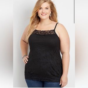 Solid Lace Trim Crinkle Cami